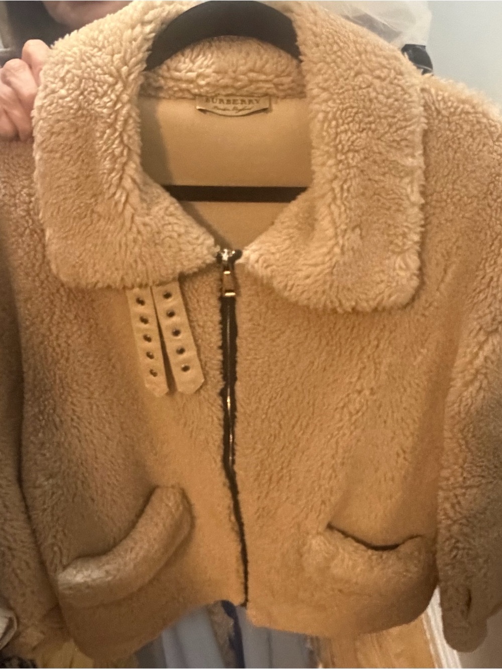 Burberry Camel Teddy Shearling Zip Jacket